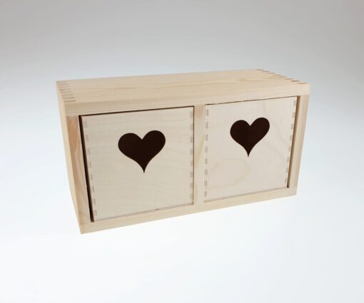 Cutie din lemn - 2 sertare - decupaj inimă 1