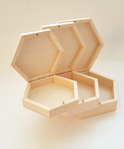 Set 3 cutii lemn formă hexagonală blank