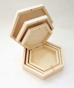 Set 3 cutii lemn formă hexagonală blank