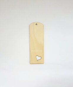 Semn de carte din lemn – nedecorat – inimioară - h 15 cm