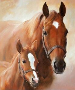 Șervețel - Horse With Foal - 33×33 cm