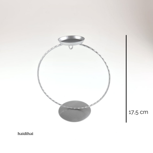 Suport metalic argintiu cu lumânare – glob – h17,50 cm