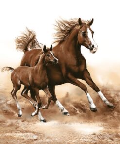 Șervețel - Mare With Foal - 33×33 cm
