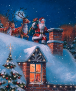 Șervețel - Santa on Rooftop with Reindeer - 33x33 cm