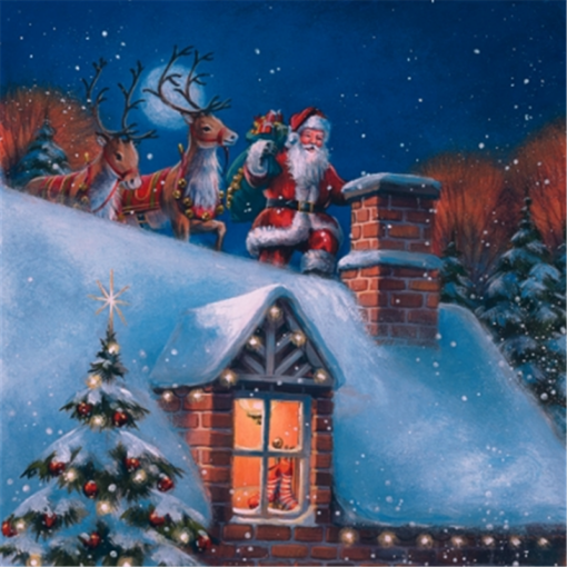 Șervețel - Santa on Rooftop with Reindeer - 33x33 cm