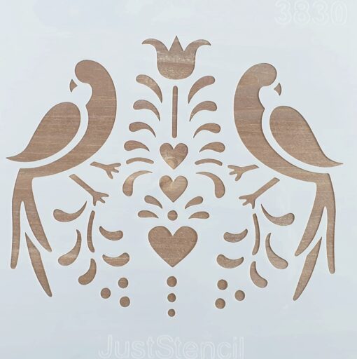 Șablon - Inimă și păsări - 20x20 cm 1