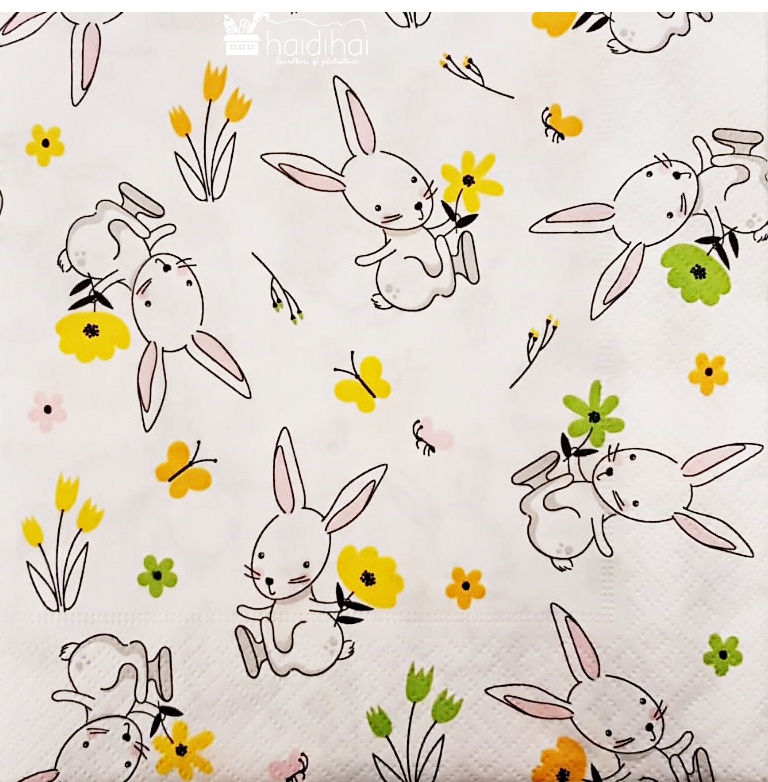 Șervețel - Rabbit in Flowers - 33x33 cm 1 Șervețel - Rabbit in Flowers - 33x33 cm