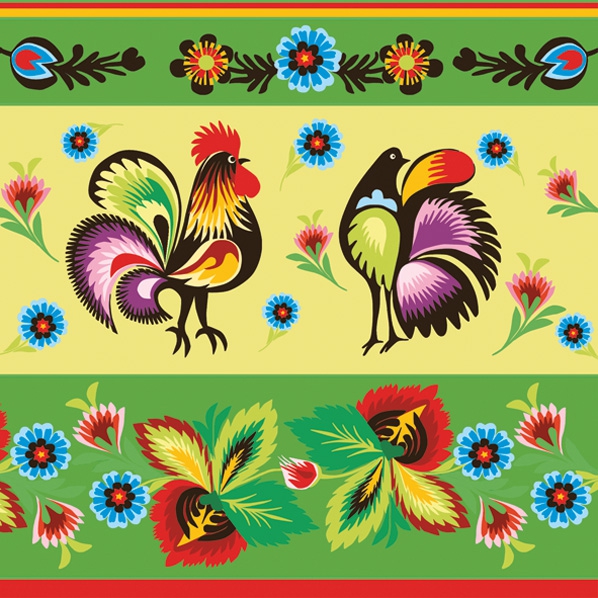 Șervețel - Folklore Roosters Green - 33x33cm 1 Șervețel - Folklore Roosters Green - 33x33cm