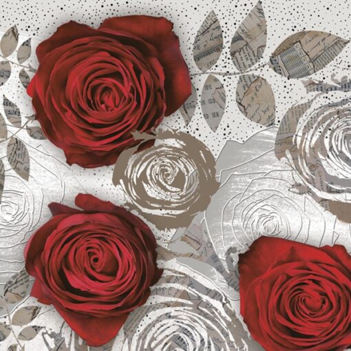 Șervețel - Red Roses with Fowers Prints - 33x33cm 1
