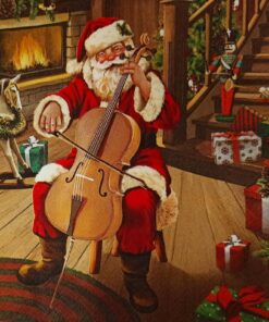 Șervețel -Santa with Contrabas – 33×33 cm