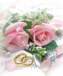 Șervețel  – Wedding Rings and Pink Roses – 33×33 cm