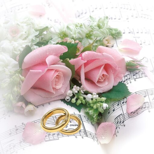 Șervețel – Wedding Rings and Pink Roses – 33×33 cm 1