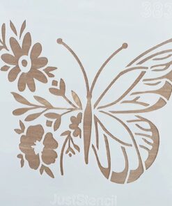 Șablon - butterfly and flowers - 20x20 cm