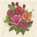 Servețel decoupage – Postcard with Roses – 33×33 cm