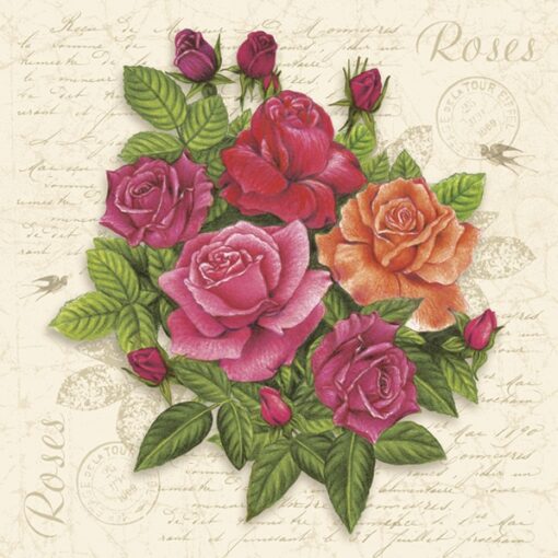Șervețel decoupage – Postcard with Roses – 33×33 cm 1