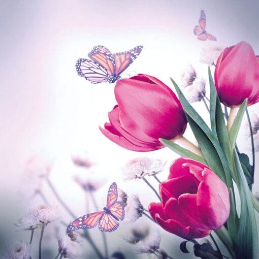 Șervețel - Butterfly and Tulips - 33x33 cm 1
