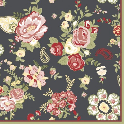 Șervețel – Wallpaper with Roses Graphite – 33×33 cm 1
