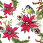 Șervețel - Bird on Poinsettia - 33x33 cm