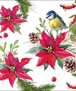 Șervețel - Bird on Poinsettia - 33x33 cm