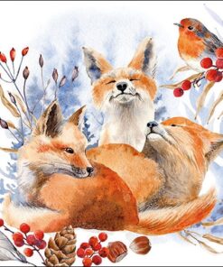 Șervețel decoupage - Foxes and Robin - 33x33 cm