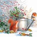 Șervețel – Red Squirrel and Robin – 33×33 cm