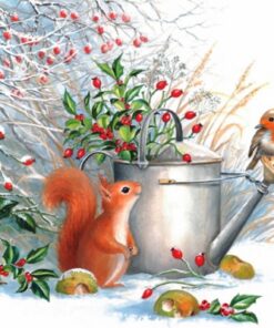 Șervețel – Red Squirrel and Robin – 33×33 cm