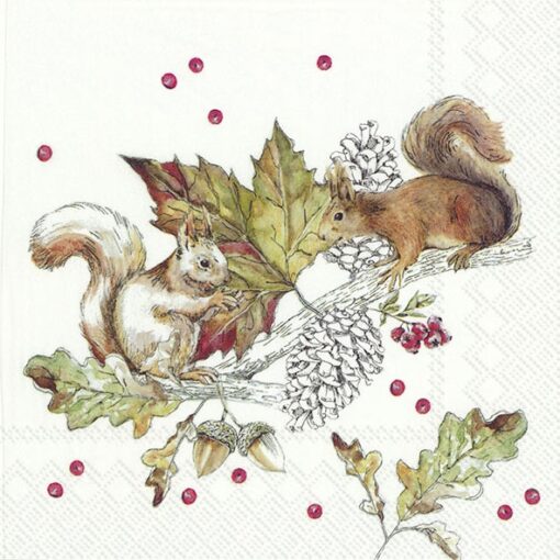 Șervețel – Squirrels and Berries – 33×33 cm 1