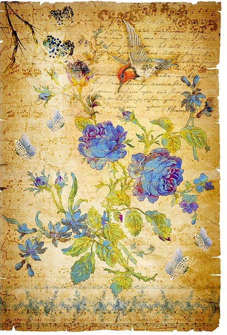 Hârtie de orez – Blue Flowers – A5 1 Hârtie de orez – Blue Flowers – A5