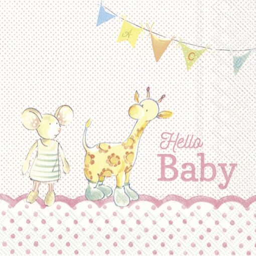 Șervețel - Hello baby - pink - 33x33 cm 1