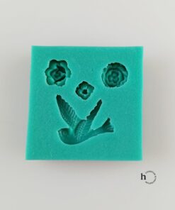 Matriță silicon -  Bird and Three Flowers - 4,5X4,5 cm