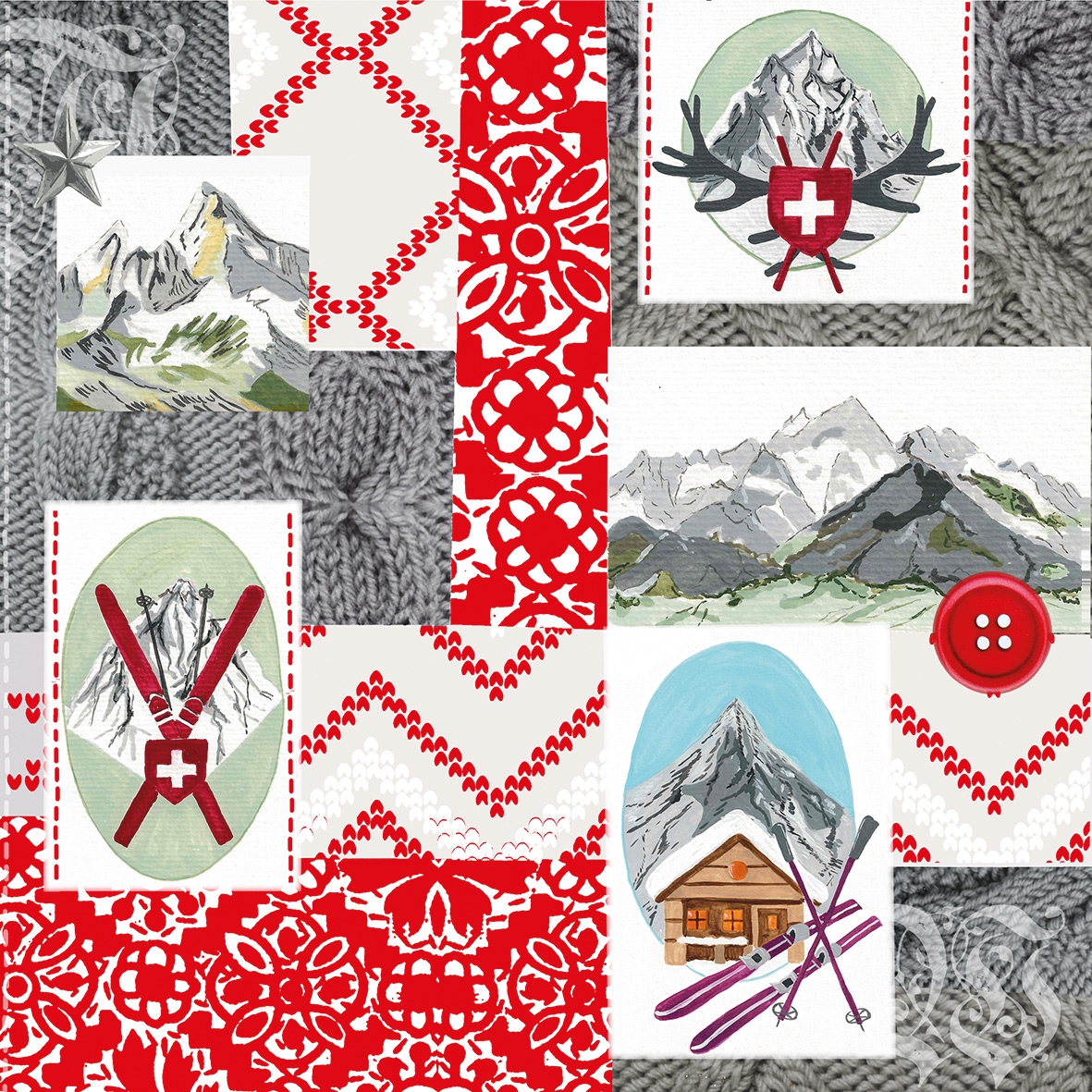 Șervețel - Alpine Patchwork - 33x33 cm 1 Șervețel - Alpine Patchwork - 33x33 cm