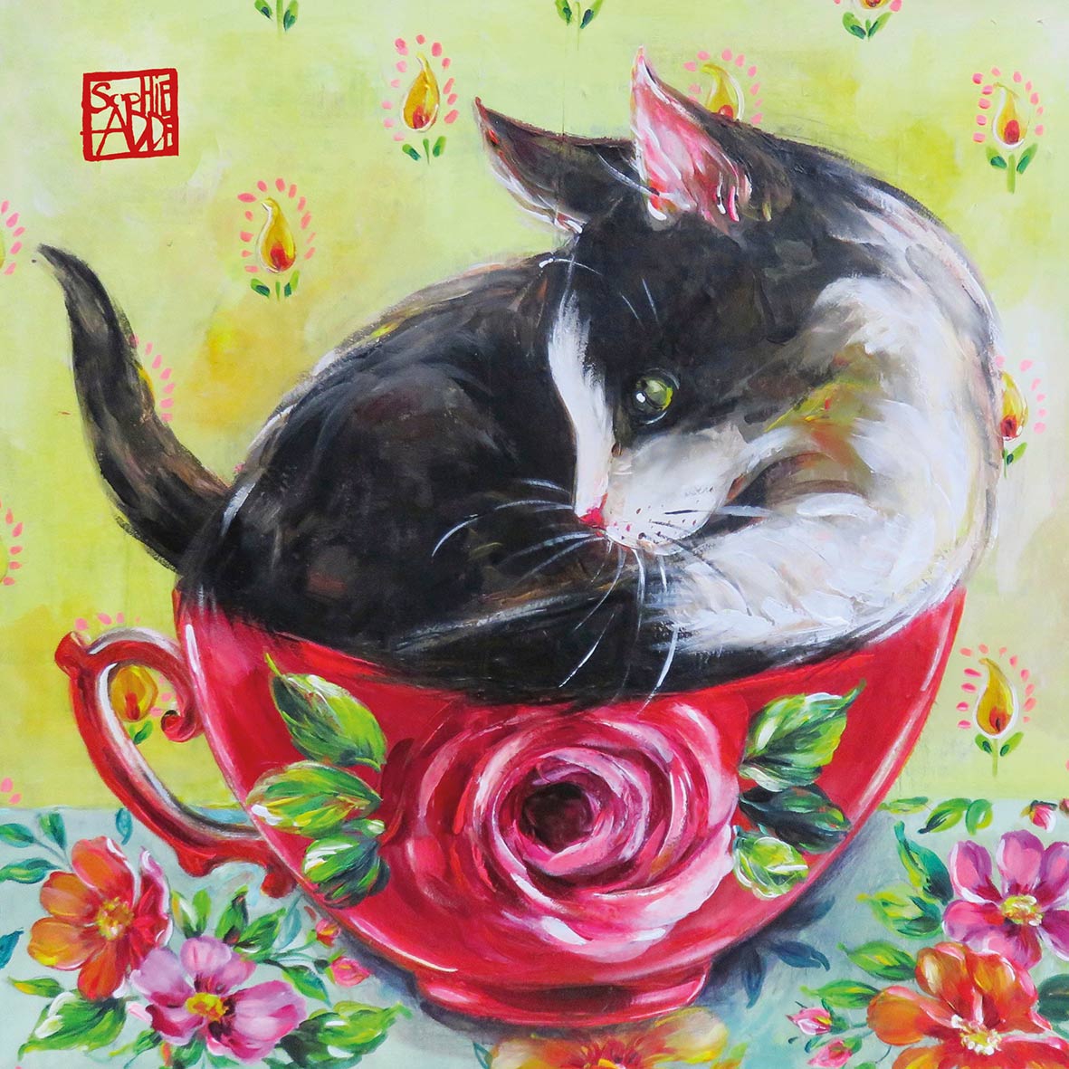 Șervețel - Chat en Rose - 33x33 cm 1 Șervețel - Chat en Rose - 33x33 cm