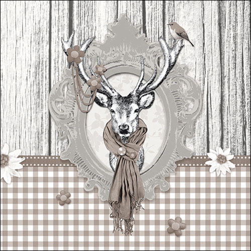 Șervețel - Decorated Deer Taupe - 33x33 cm 1 Șervețel - Decorated Deer Taupe - 33x33 cm