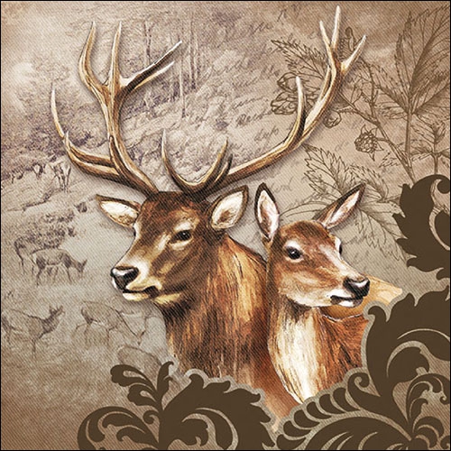 Șervețel - Deer Couple Brown - 33x33 cm 1 Șervețel - Deer Couple Brown - 33x33 cm