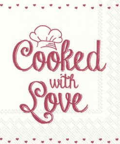 Șervețel - Cooked whit love - red - 33x33 cm
