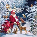 Șervețel - Santa On Bench - 33x33 cm