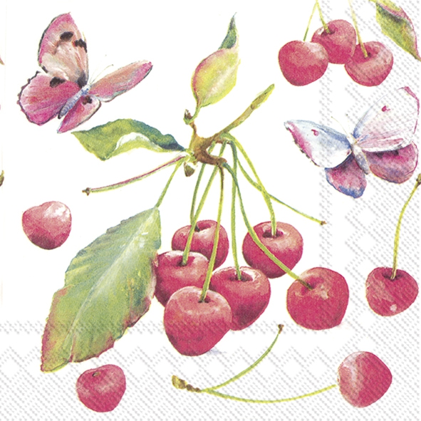 Șervețel - Cherries and Butterfly - 25x25 cm 1 Șervețel - Cherries and Butterfly - 25x25 cm