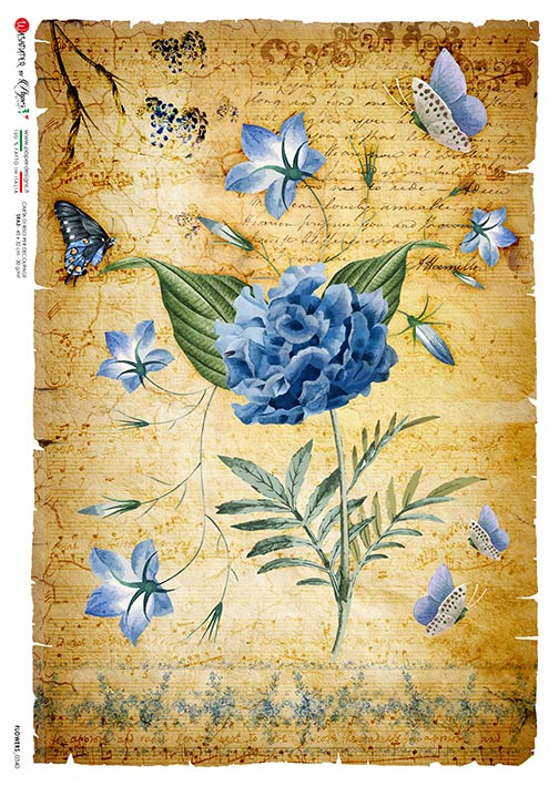 Hârtie de orez – Blue Flowers – A5 1 Hârtie de orez – Blue Flowers – A5