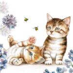 Șervețel - Cats and Bees - 33x33 cm