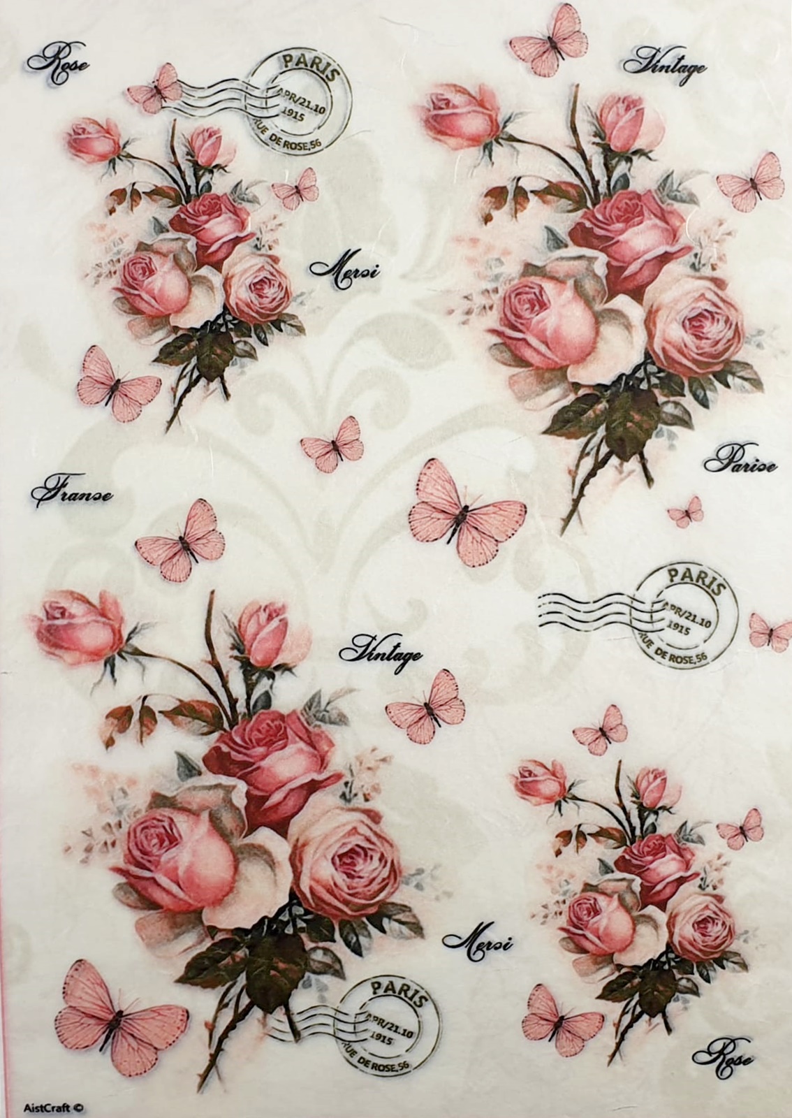 Hârtie de orez- Roses and Butterflys - A4 1 Hârtie de orez- Roses and Butterflys - A4