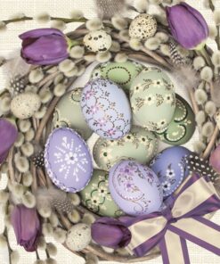 Șervețel – Violet Tulips Wreath – 33×33 cm