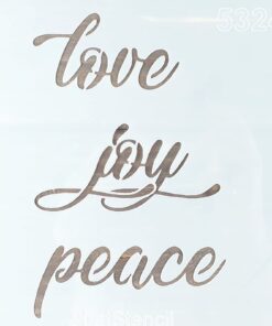 Șablon – Love, joy, peace – 20×20 cm