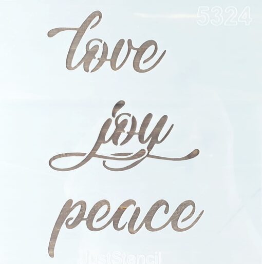 Șablon – Love, joy, peace – 20×20 cm 1