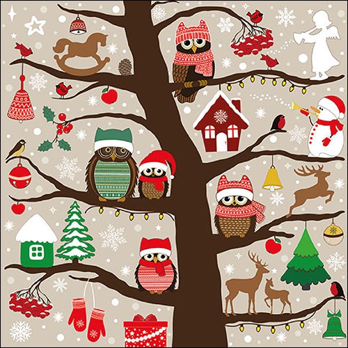 Șervețel -Christmas Owls - 33x33 cm 1 Șervețel -Christmas Owls - 33x33 cm