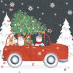 Șervețel - Red Christmas Car - 33x33 cm