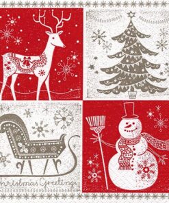 Șervețel - Christmas Greetings red taupe - 33x33 cm