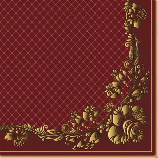 Șervețel - Gold Frame and Net on Crimson - 33x33 cm 1
