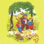Șervețel - Osterspaziergang - 33x33 cm servetel motiv de pasti cu iepuri