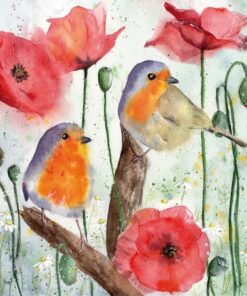 Șervețel - Red Robin & Poppy - 33x33 cm