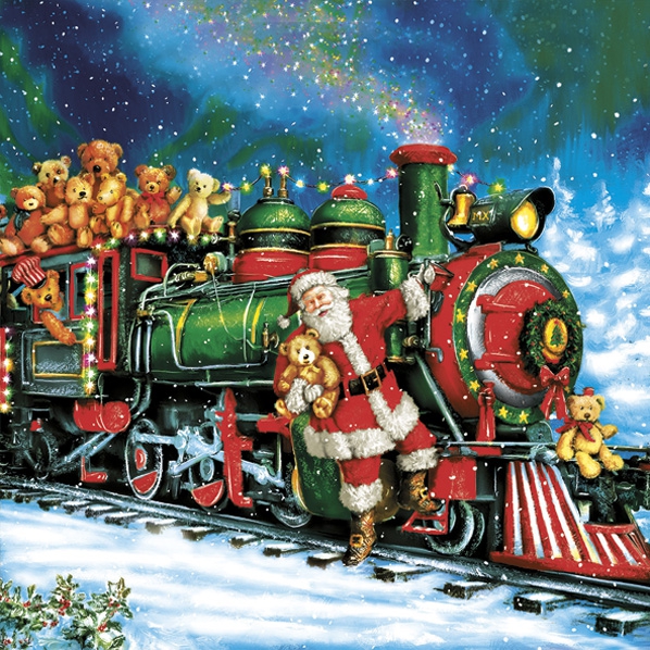 Șervețel - Santa Teddy Bear Train - 33x33 cm 1 Șervețel - Santa Teddy Bear Train - 33x33 cm